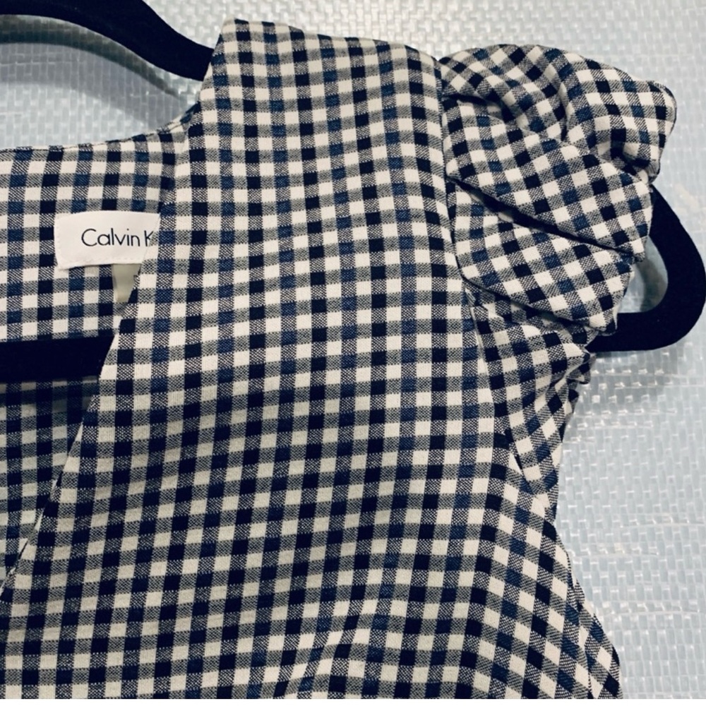 Calvin Klein Navy and White Gingham Blouse